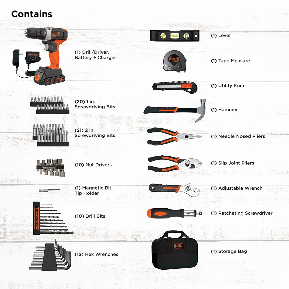 20V MAX* POWERCONNECT™ Cordless Drill/Driver with 83-Piece Home Project Kit and Tool Bag, Battery and Charger Included - Image 2